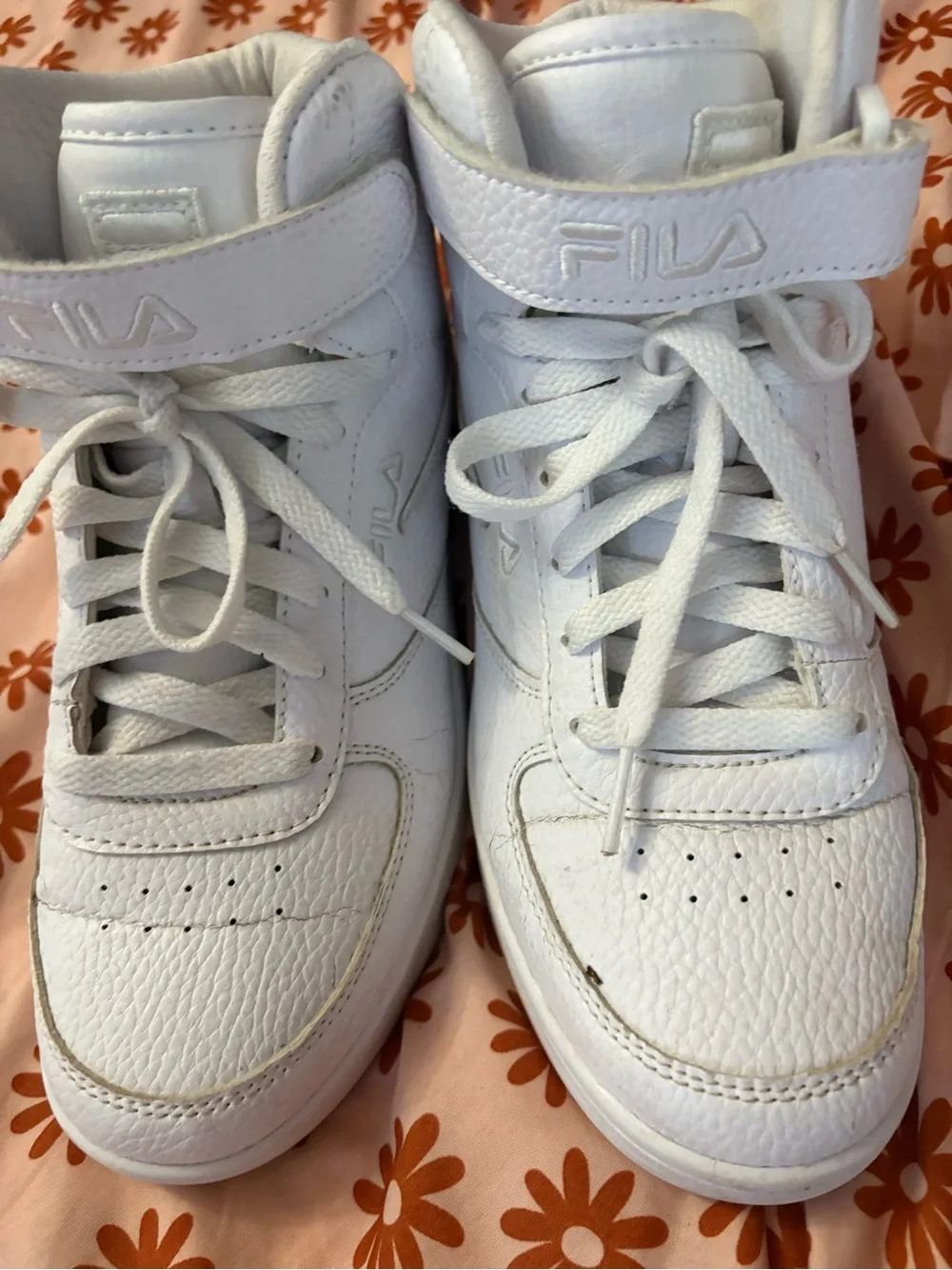 Fila White High-Top Lace-Up Sneakers with Ankle Strap